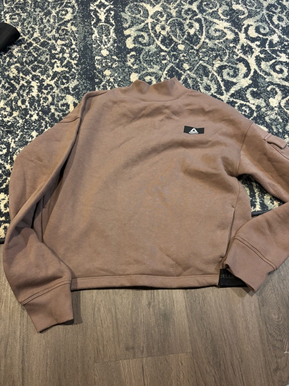 Reebok Women's Taupe Crewneck Sweatshirt with Logo Patch